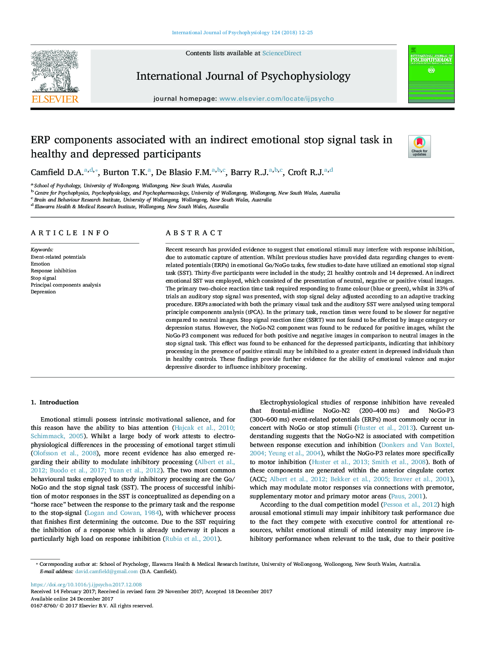 ERP components associated with an indirect emotional stop signal task in healthy and depressed participants