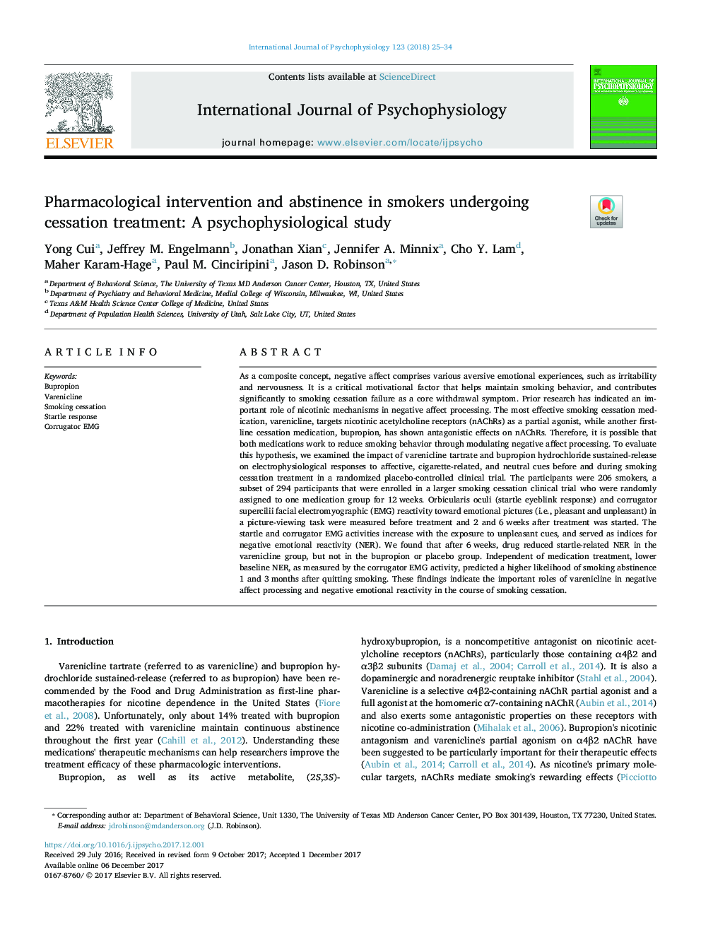 Pharmacological intervention and abstinence in smokers undergoing cessation treatment: A psychophysiological study