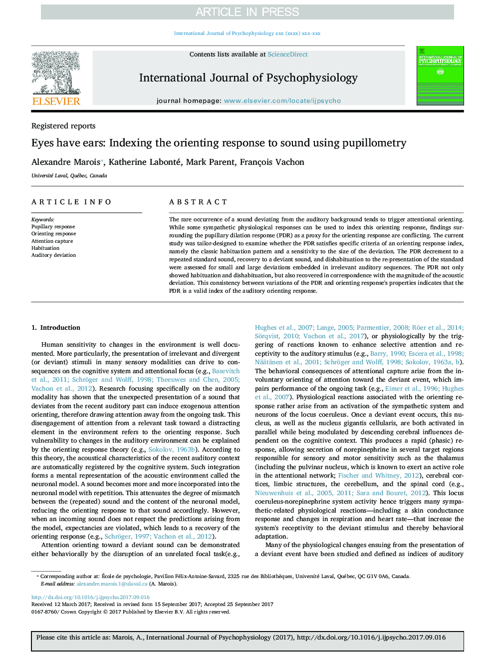 Eyes have ears: Indexing the orienting response to sound using pupillometry