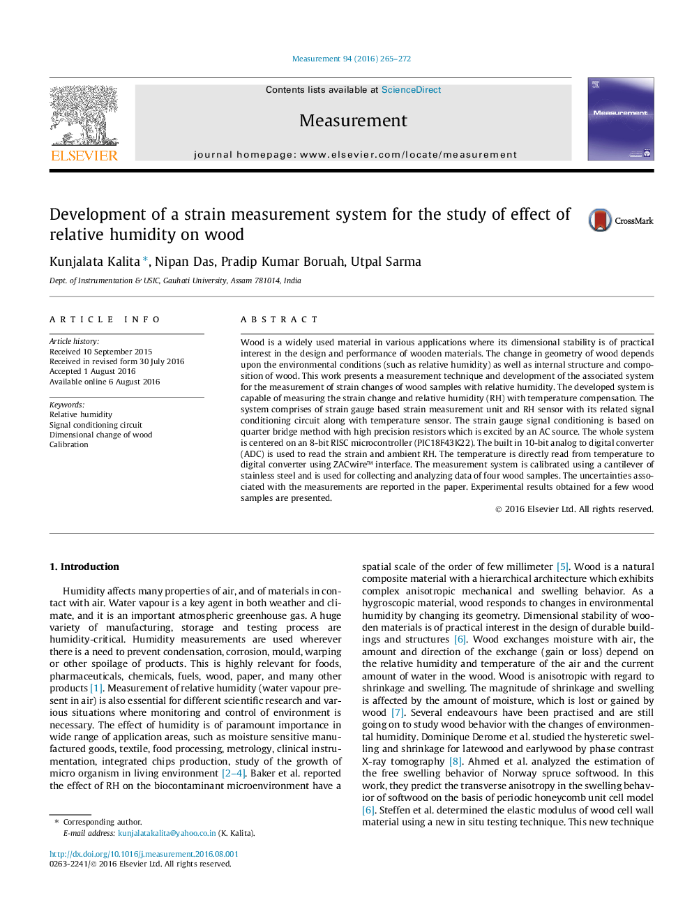 Development of a strain measurement system for the study of effect of relative humidity on wood