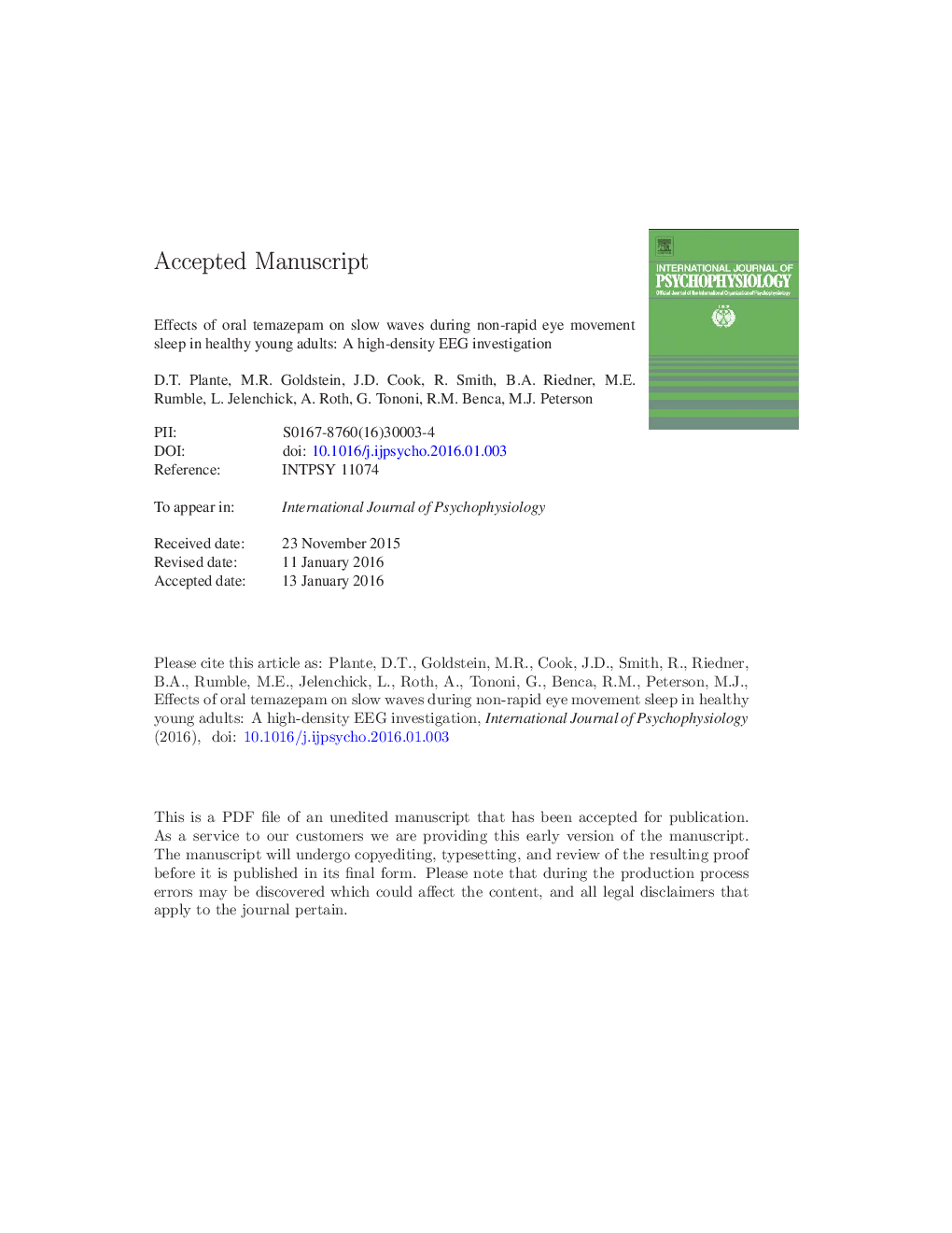 Effects of oral temazepam on slow waves during non-rapid eye movement sleep in healthy young adults: A high-density EEG investigation