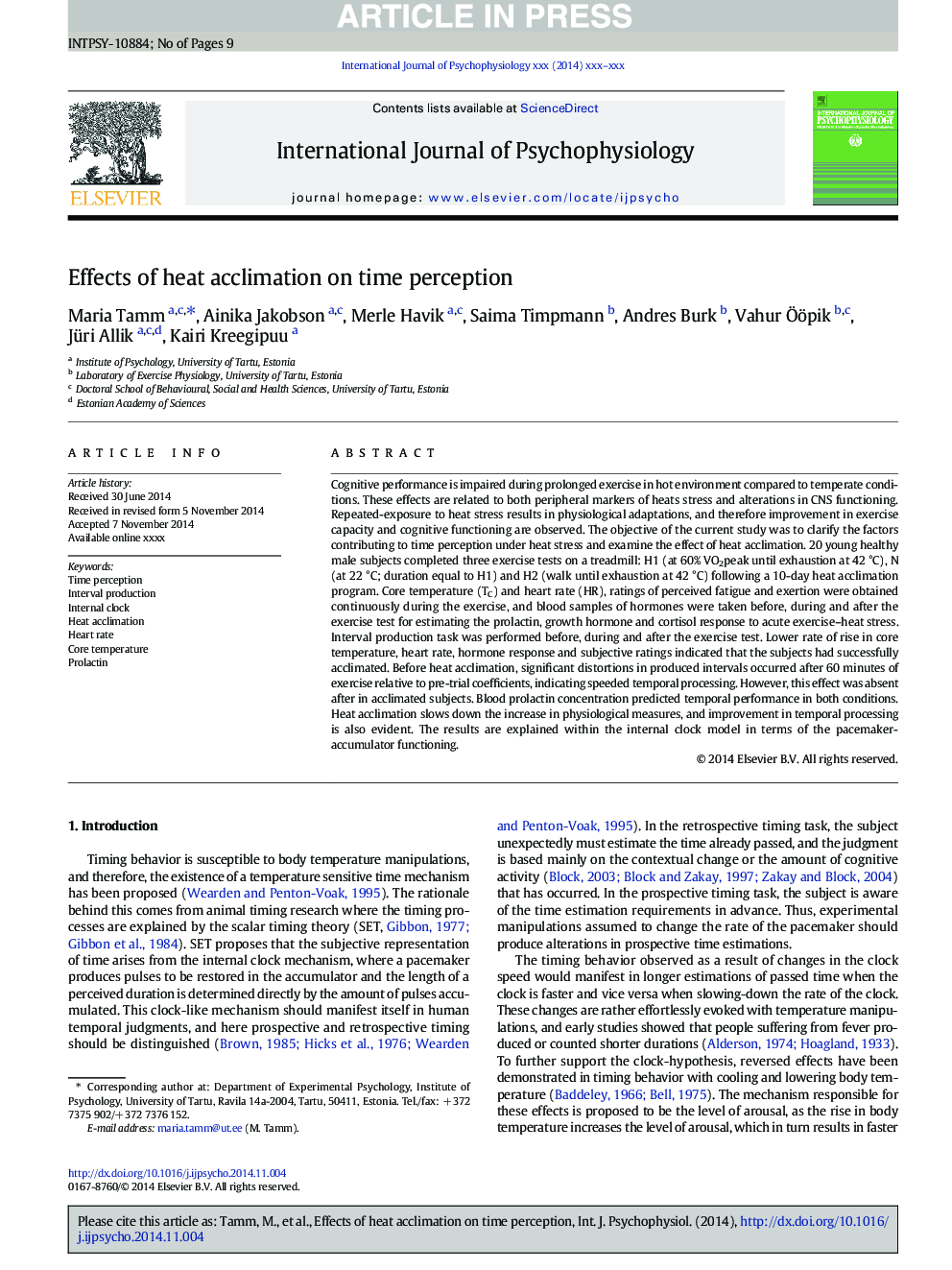 Effects of heat acclimation on time perception