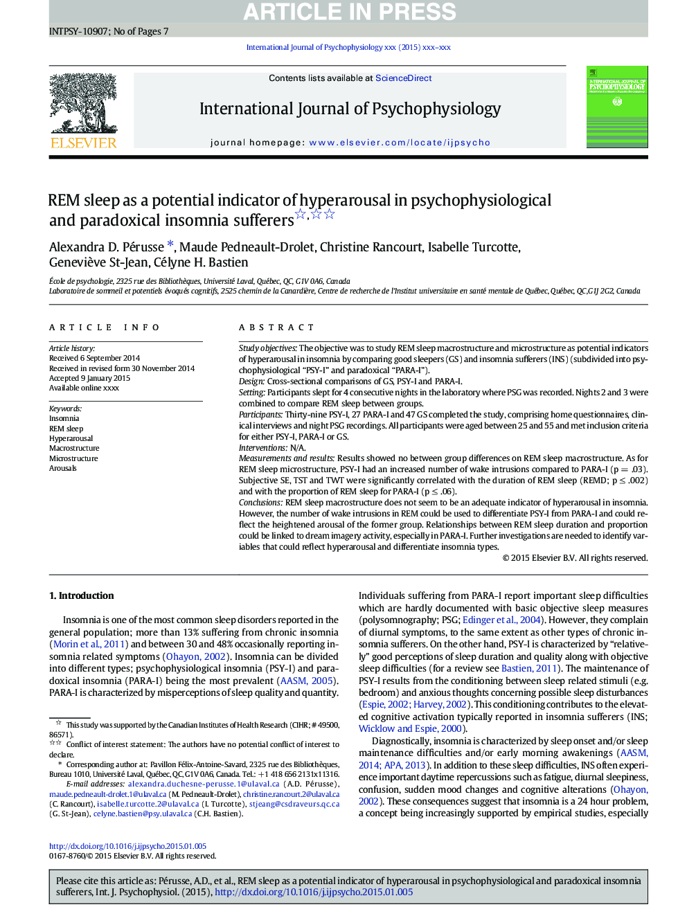 REM sleep as a potential indicator of hyperarousal in psychophysiological and paradoxical insomnia sufferers