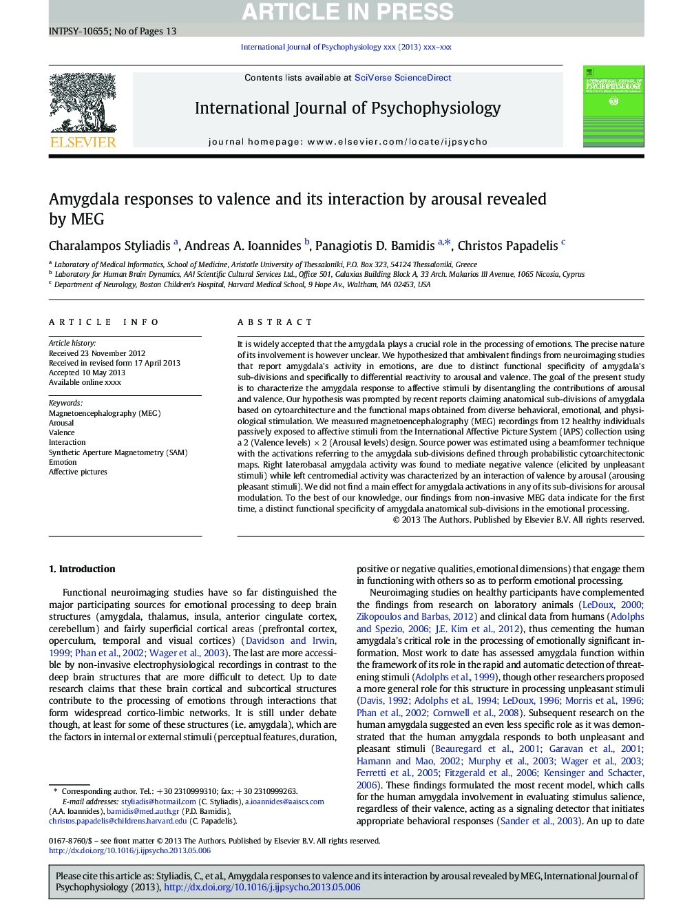 Amygdala responses to valence and its interaction by arousal revealed by MEG