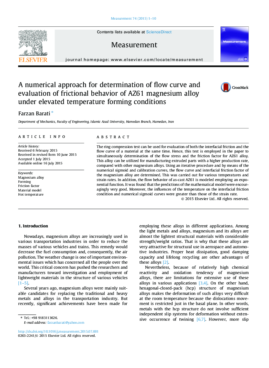 A numerical approach for determination of flow curve and evaluation of frictional behavior of AZ61 magnesium alloy under elevated temperature forming conditions