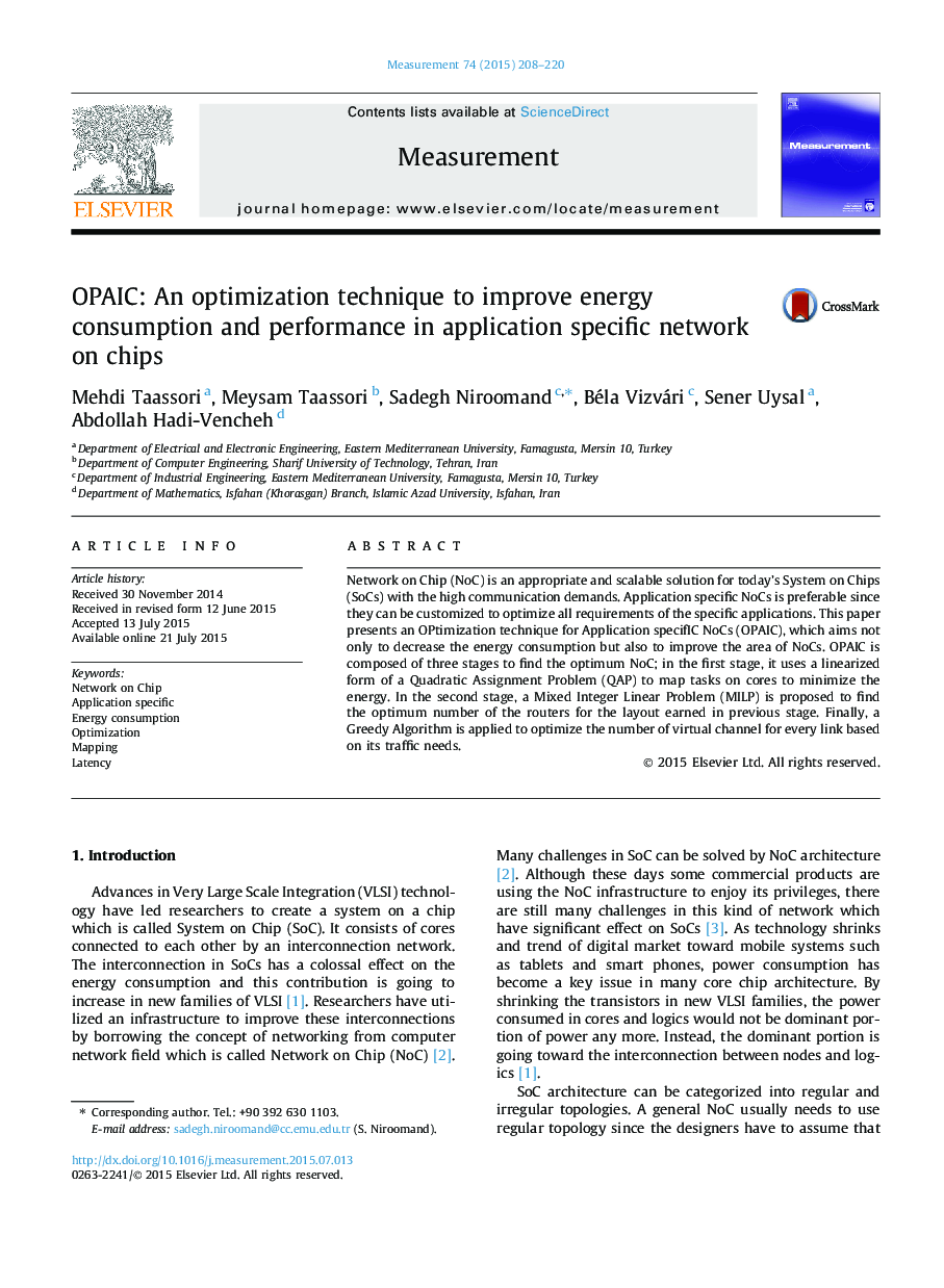 عکس صفحه اول مقاله: OPAIC: An optimization technique to improve energy consumption and performance in application specific network on chips OPAIC: An optimization technique to improve energy consumption and performance in application specific network on chips