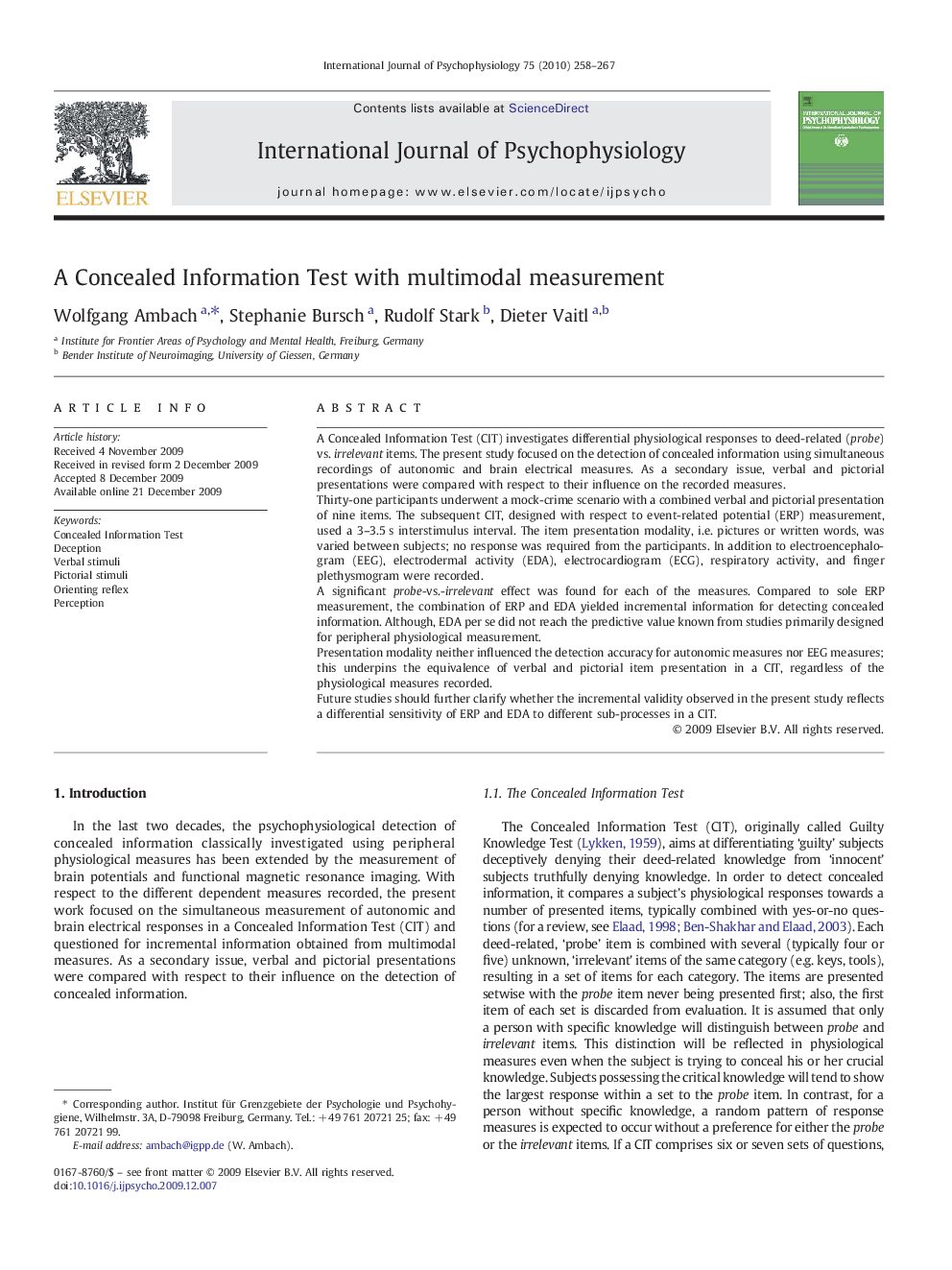 A Concealed Information Test with multimodal measurement