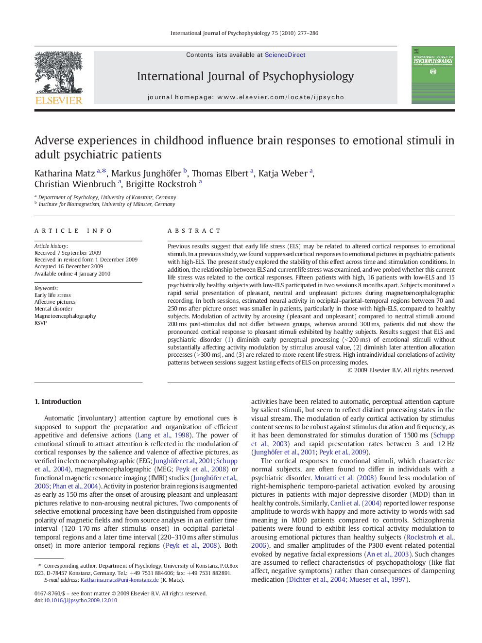 Adverse experiences in childhood influence brain responses to emotional stimuli in adult psychiatric patients