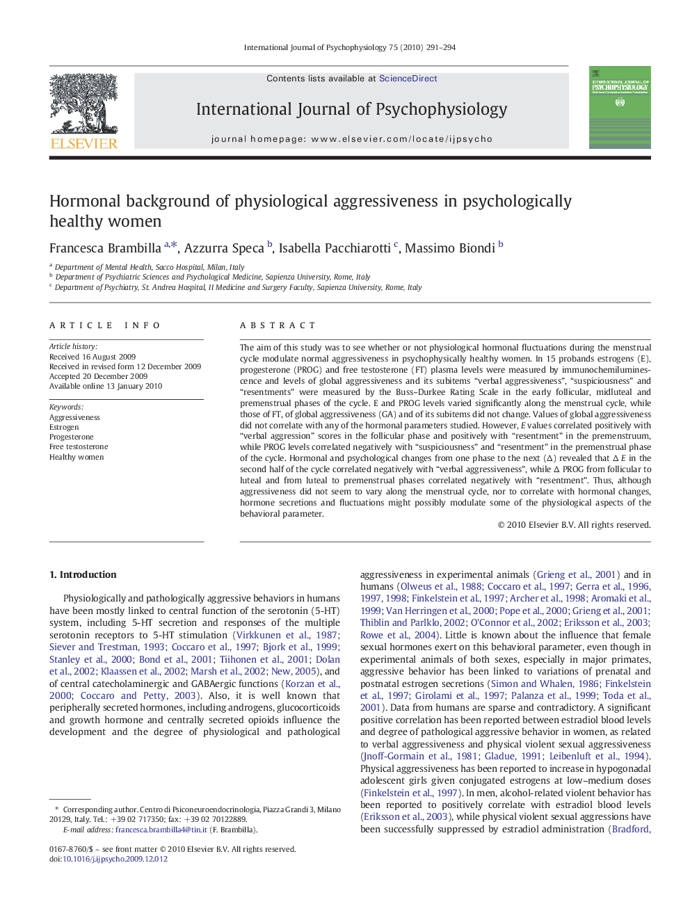 Hormonal background of physiological aggressiveness in psychologically healthy women