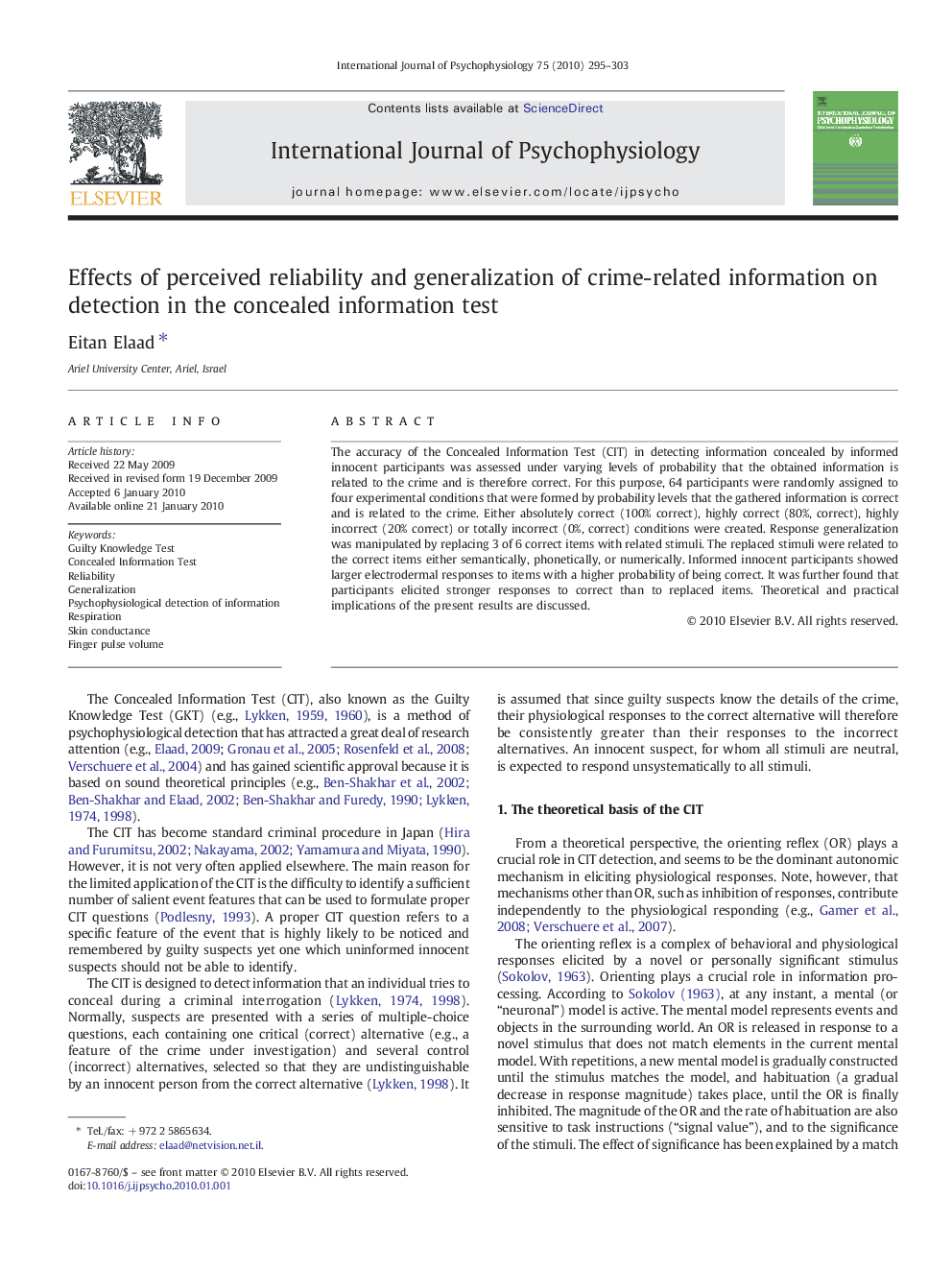 Effects of perceived reliability and generalization of crime-related information on detection in the concealed information test