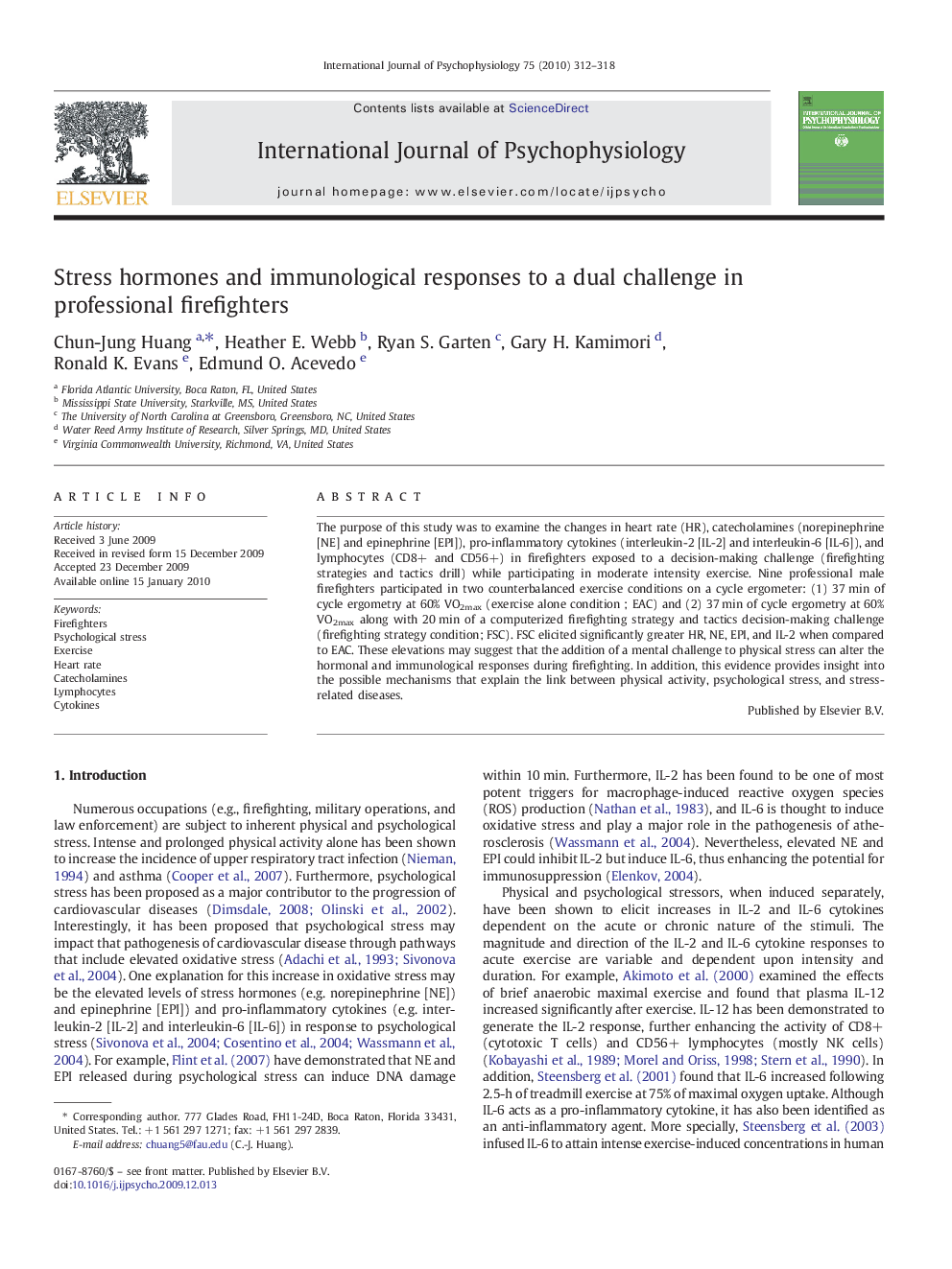 Stress hormones and immunological responses to a dual challenge in professional firefighters