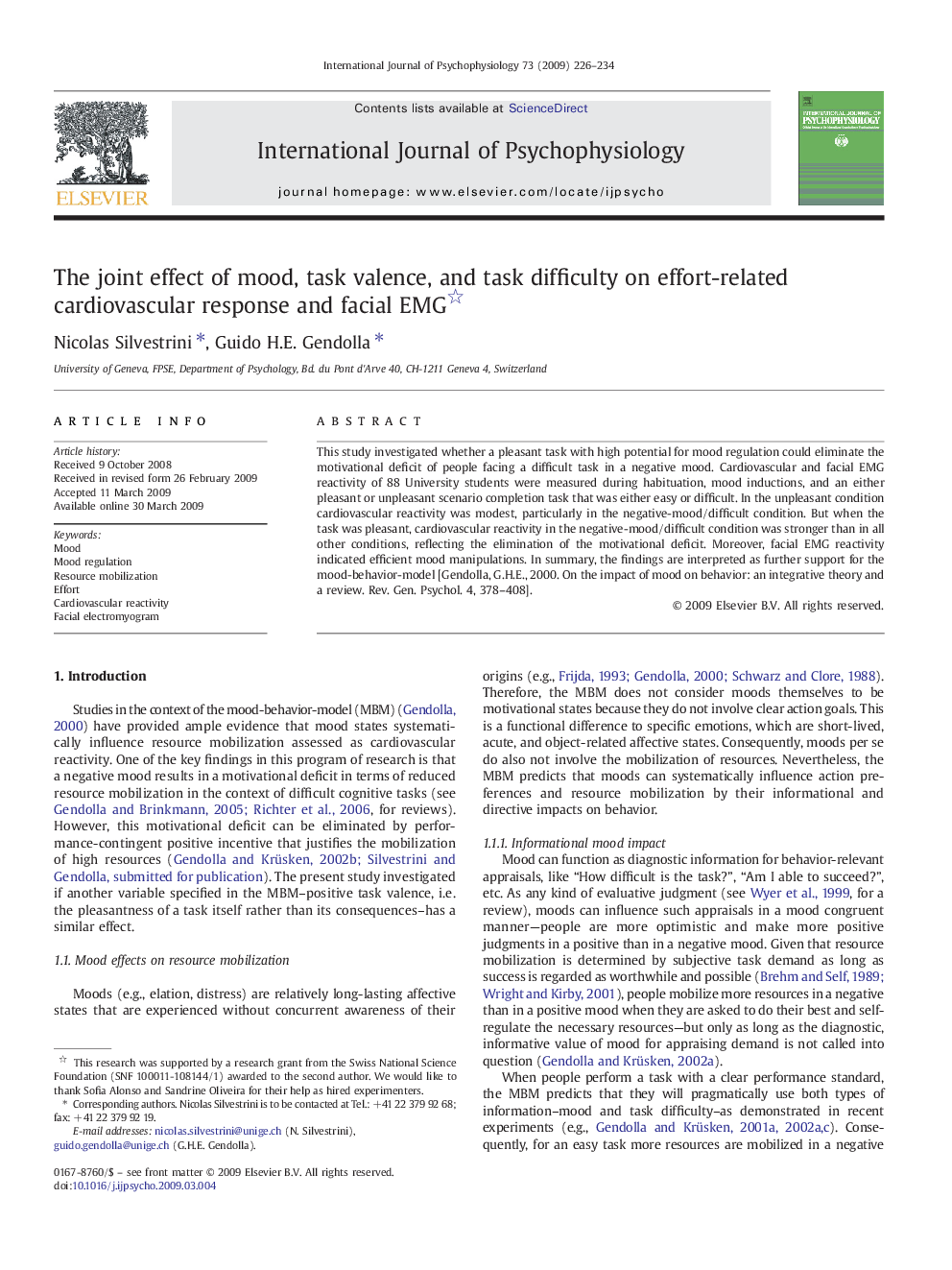 The joint effect of mood, task valence, and task difficulty on effort-related cardiovascular response and facial EMG