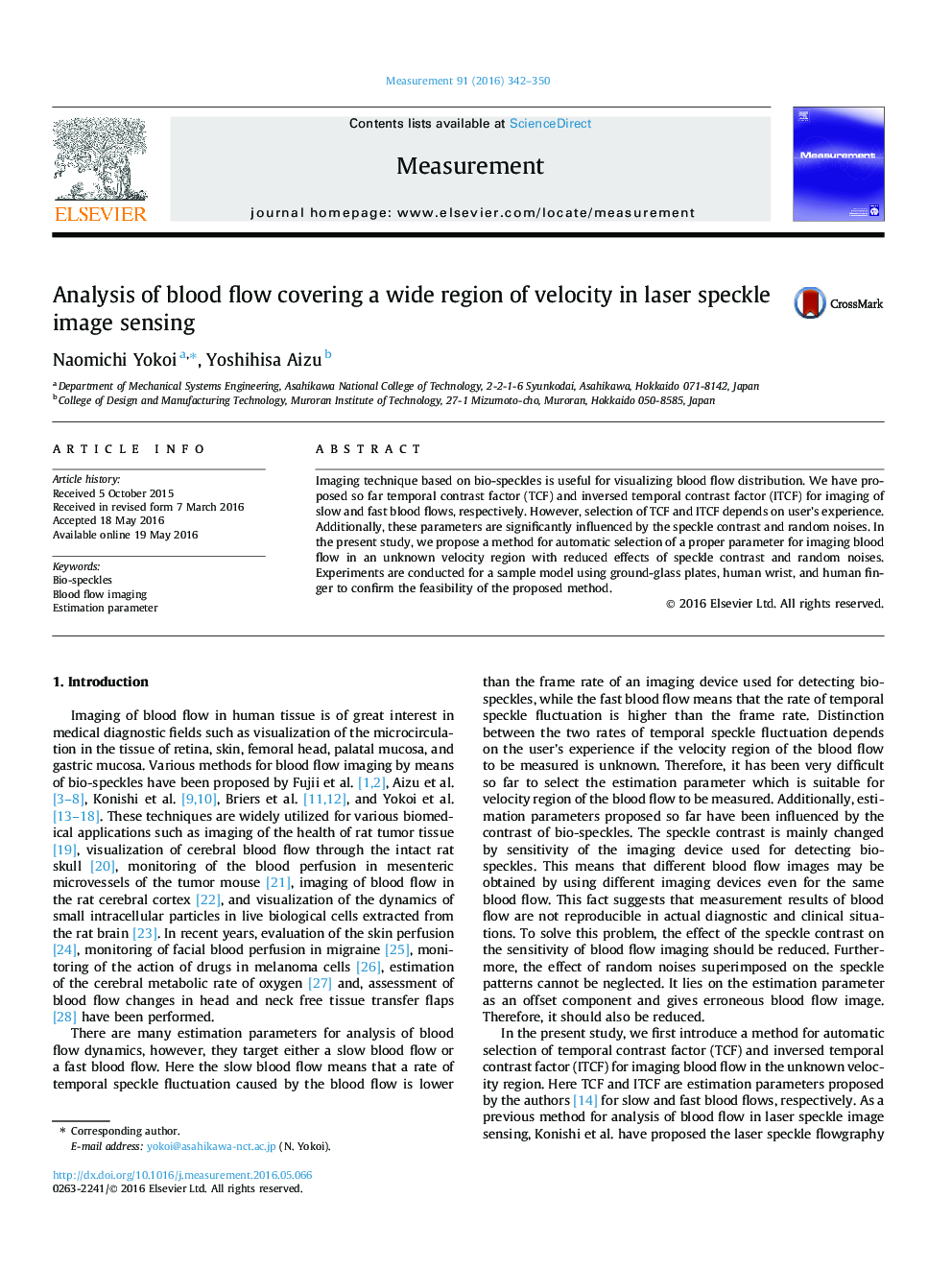 Analysis of blood flow covering a wide region of velocity in laser speckle image sensing