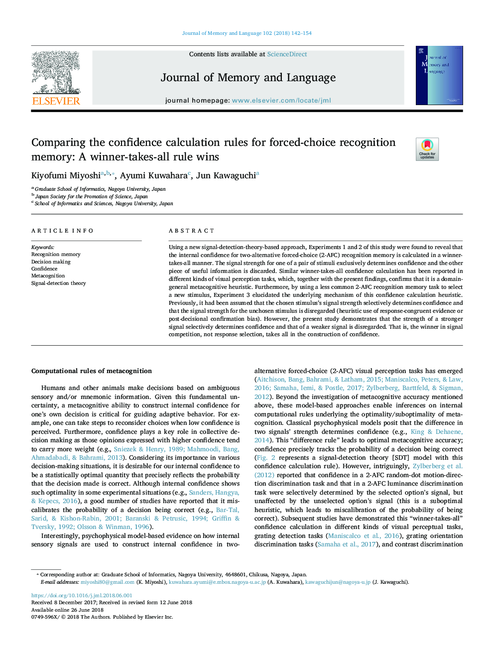 Comparing the confidence calculation rules for forced-choice recognition memory: A winner-takes-all rule wins