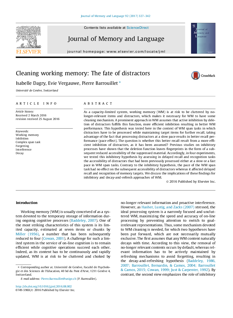 Cleaning working memory: The fate of distractors