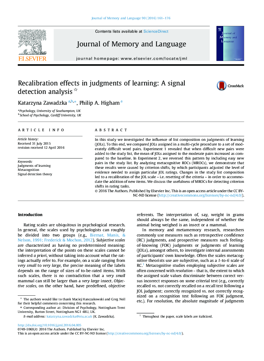 اثرات تجدید پذیری در قضاوت های یادگیری: یک تحلیل تشخیص سیگنال 