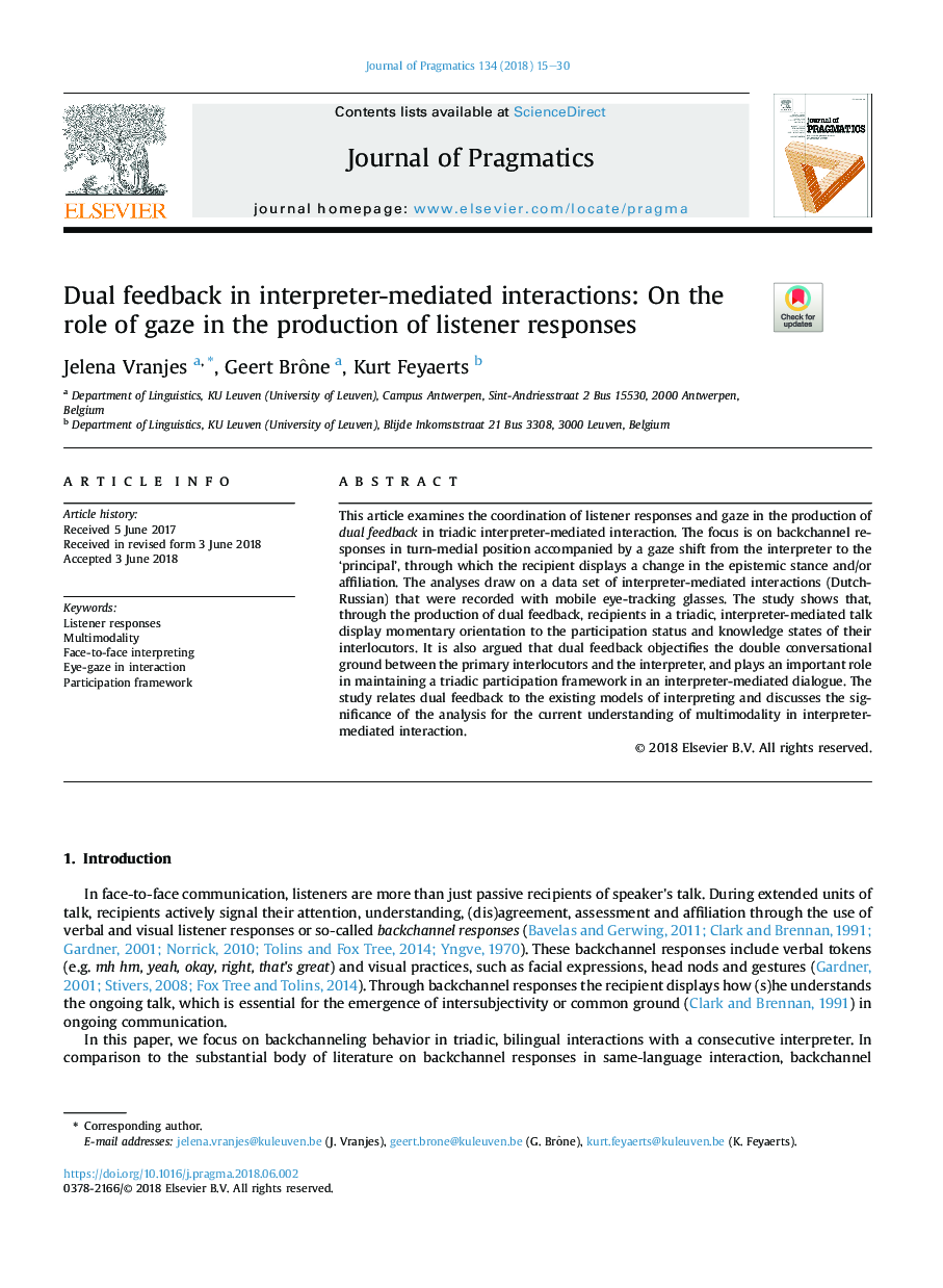 Dual feedback in interpreter-mediated interactions: On the role of gaze in the production of listener responses