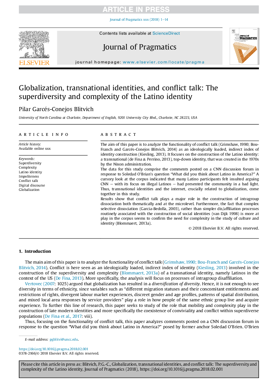 Globalization, transnational identities, and conflict talk: The superdiversity and complexity of the Latino identity