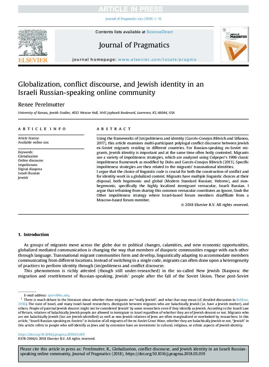 Globalization, conflict discourse, and Jewish identity in an Israeli Russian-speaking online community