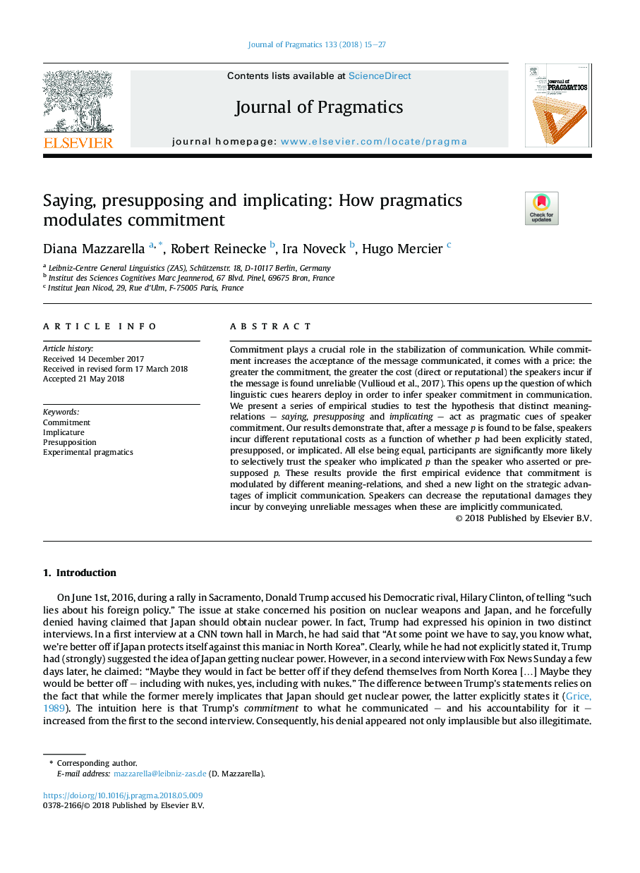 Saying, presupposing and implicating: How pragmatics modulates commitment