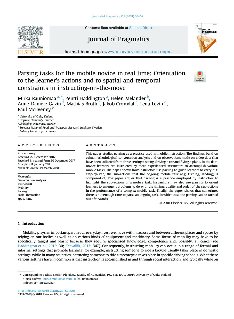 Parsing tasks for the mobile novice in real time: Orientation to the learner's actions and to spatial and temporal constraints in instructing-on-the-move