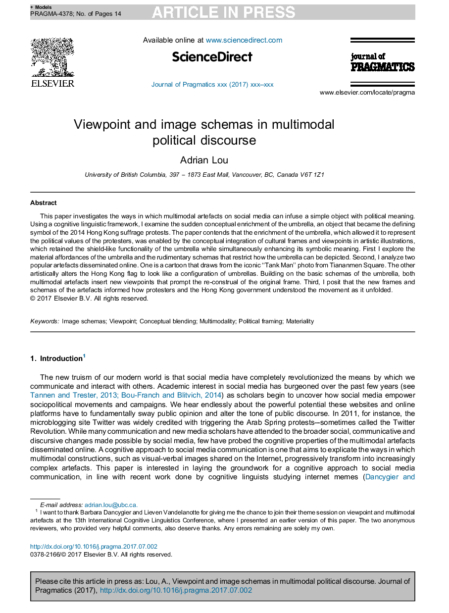 Viewpoint and image schemas in multimodal political discourse