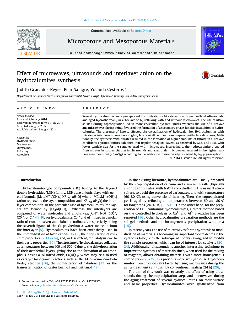 Effect of microwaves, ultrasounds and interlayer anion on the hydrocalumites synthesis