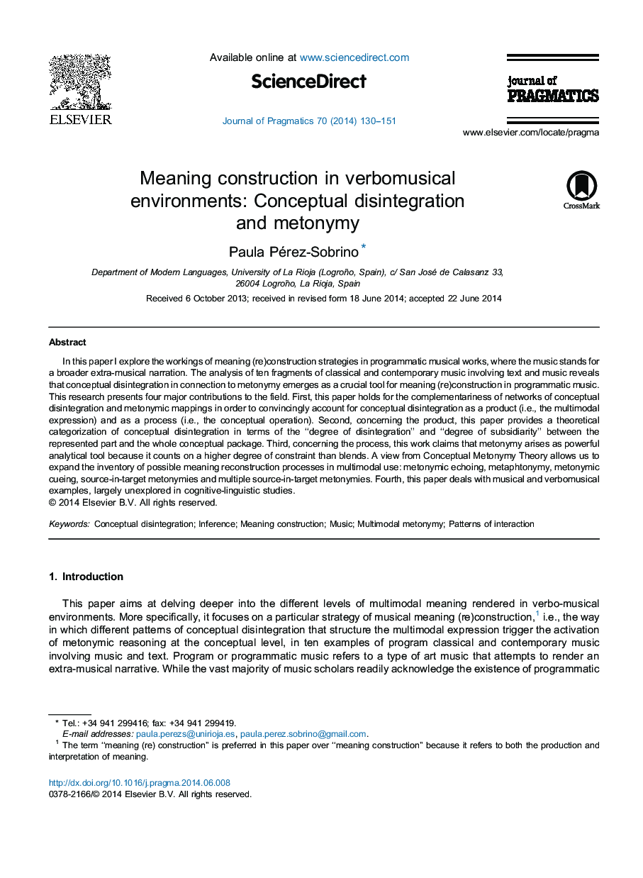 Meaning construction in verbomusical environments: Conceptual disintegration and metonymy