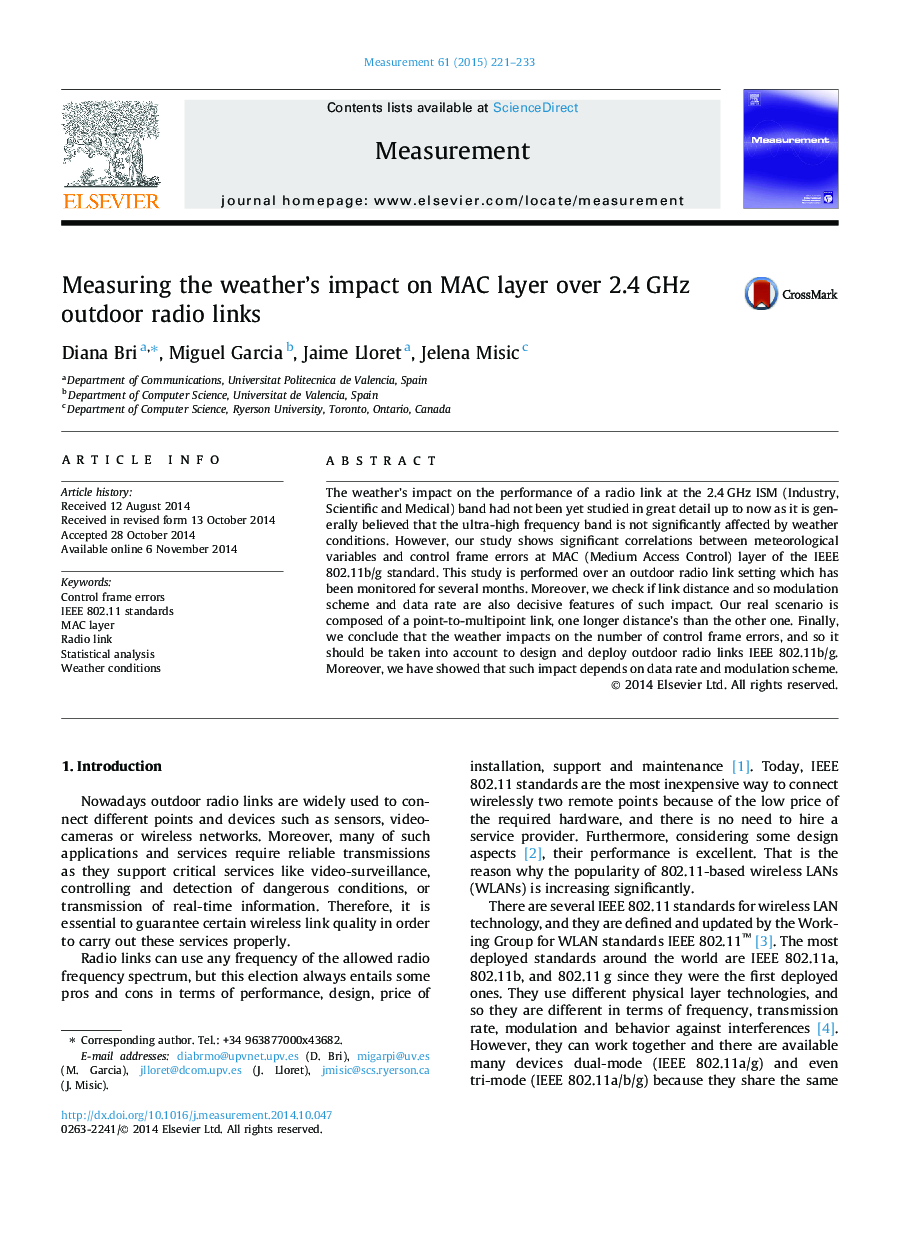 Measuring the weather’s impact on MAC layer over 2.4 GHz outdoor radio links