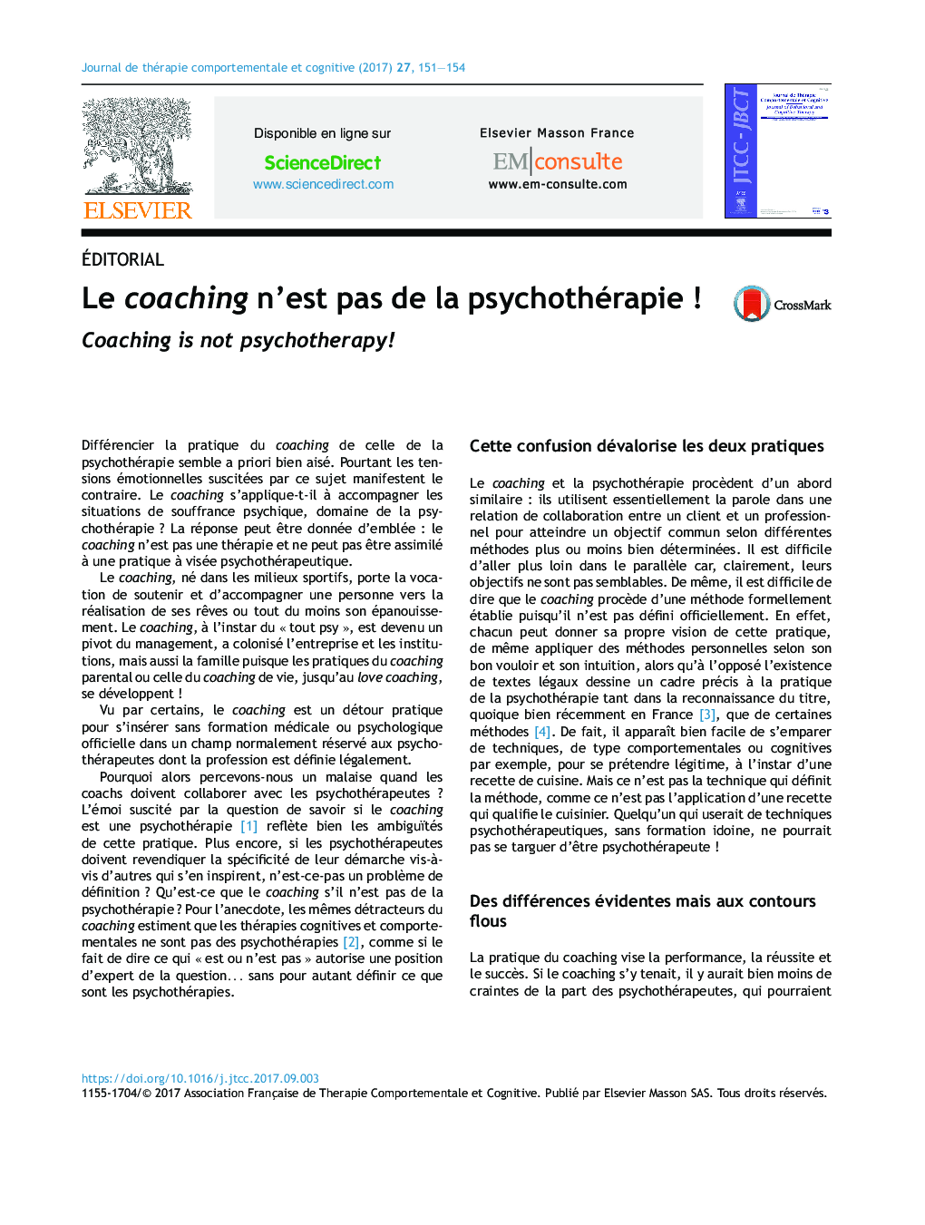 عکس صفحه اول مقاله: Le coaching n'est pas de la psychothérapie ! Le coaching n'est pas de la psychothérapie !