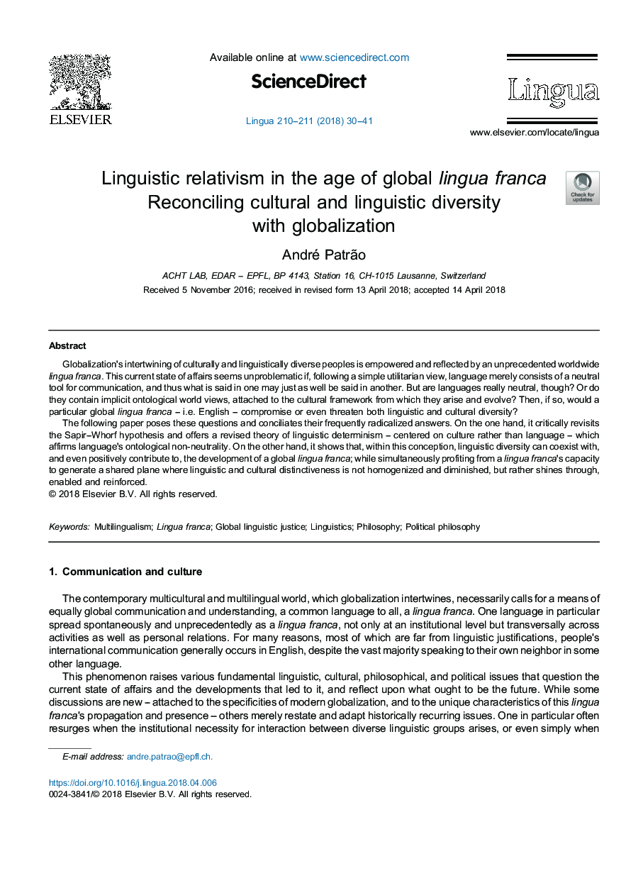 Linguistic relativism in the age of global lingua franca