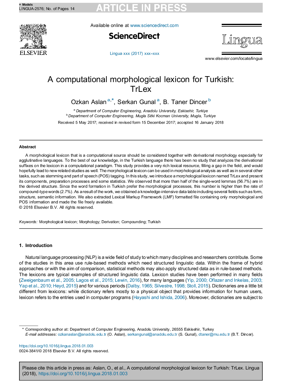 A computational morphological lexicon for Turkish: TrLex