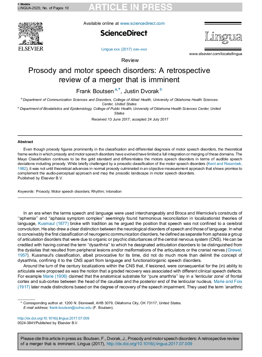 Prosody and motor speech disorders: A retrospective review of a merger that is imminent