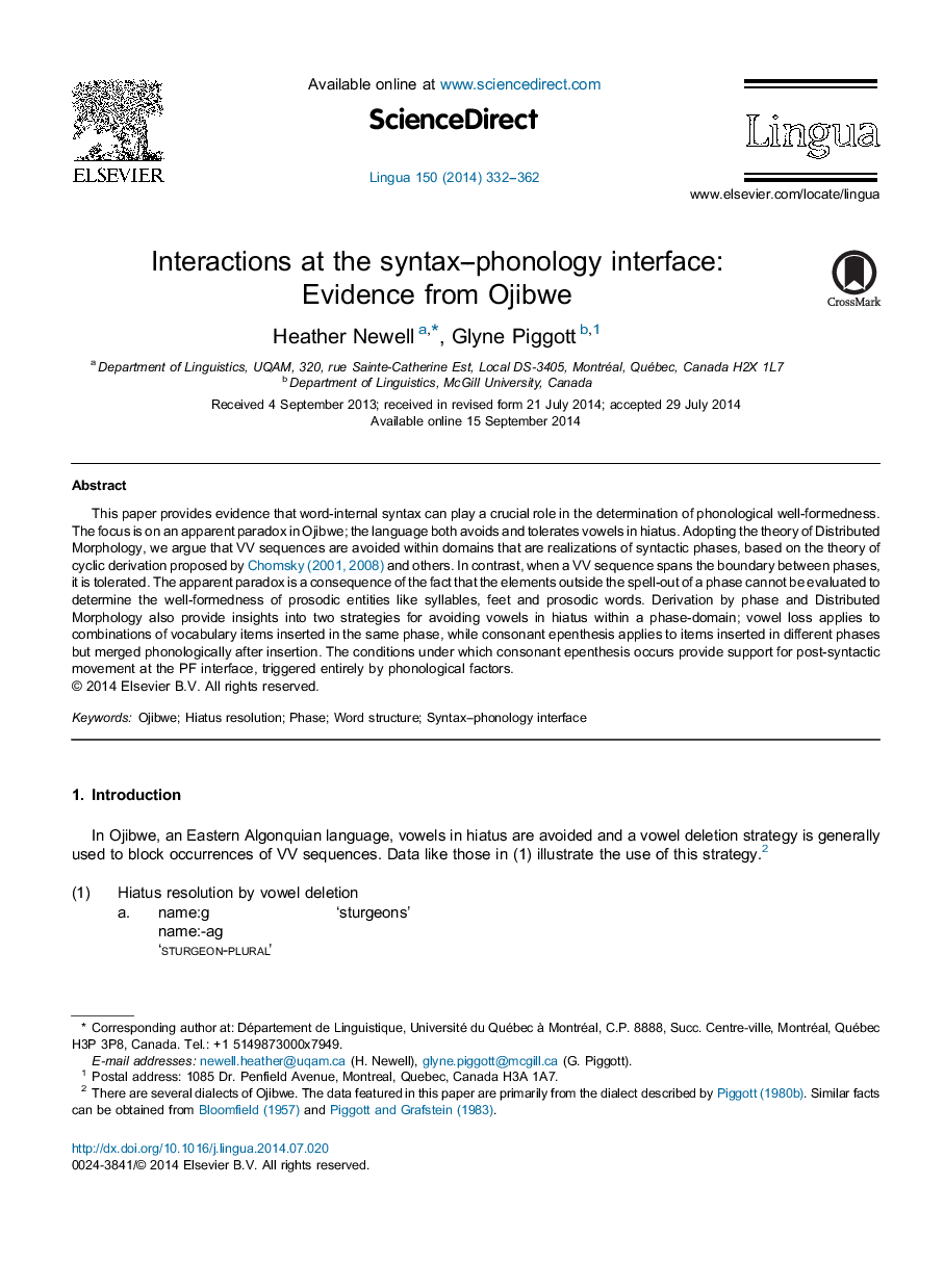 Interactions at the syntax-phonology interface: Evidence from Ojibwe