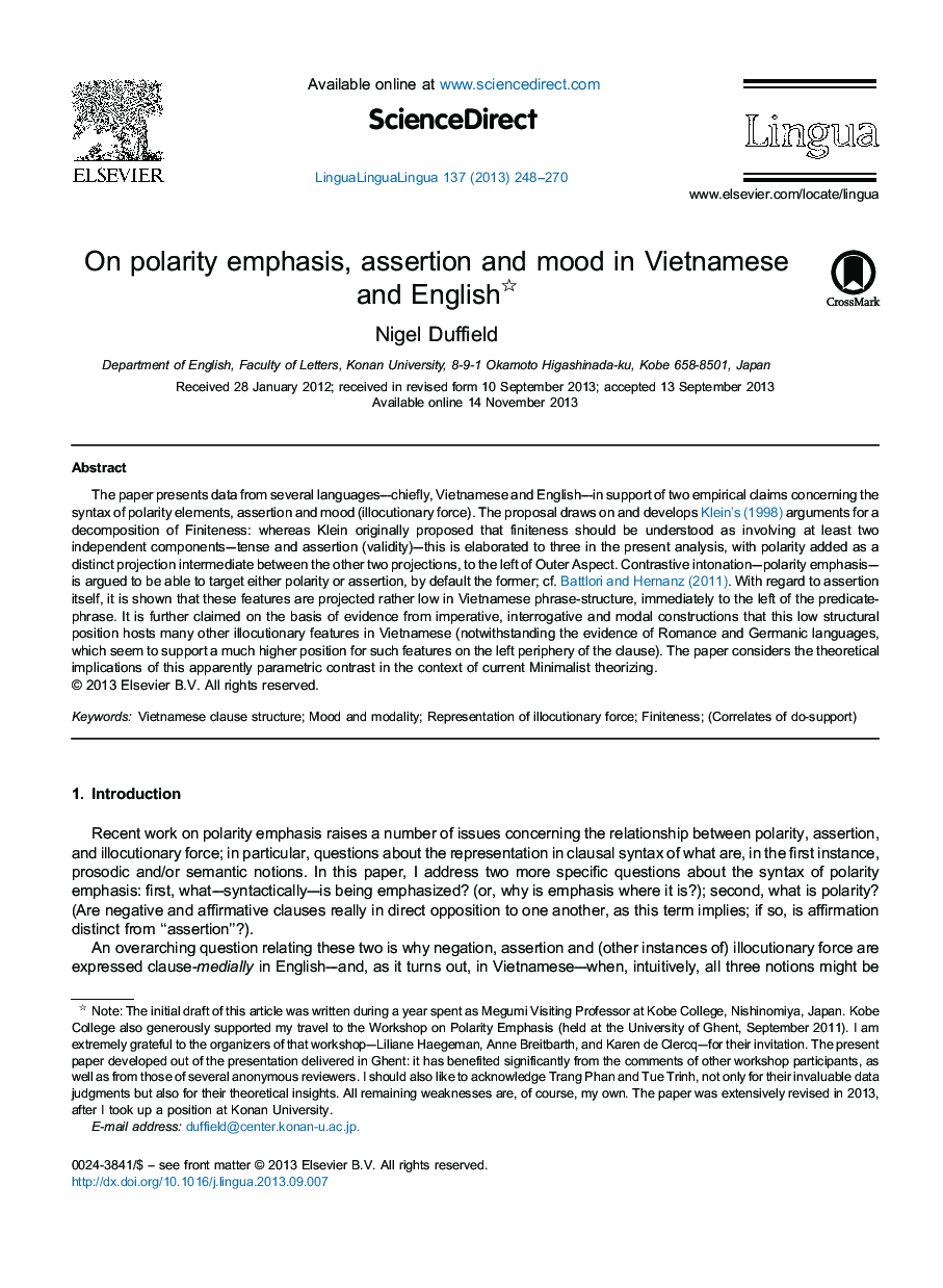 On polarity emphasis, assertion and mood in Vietnamese and English