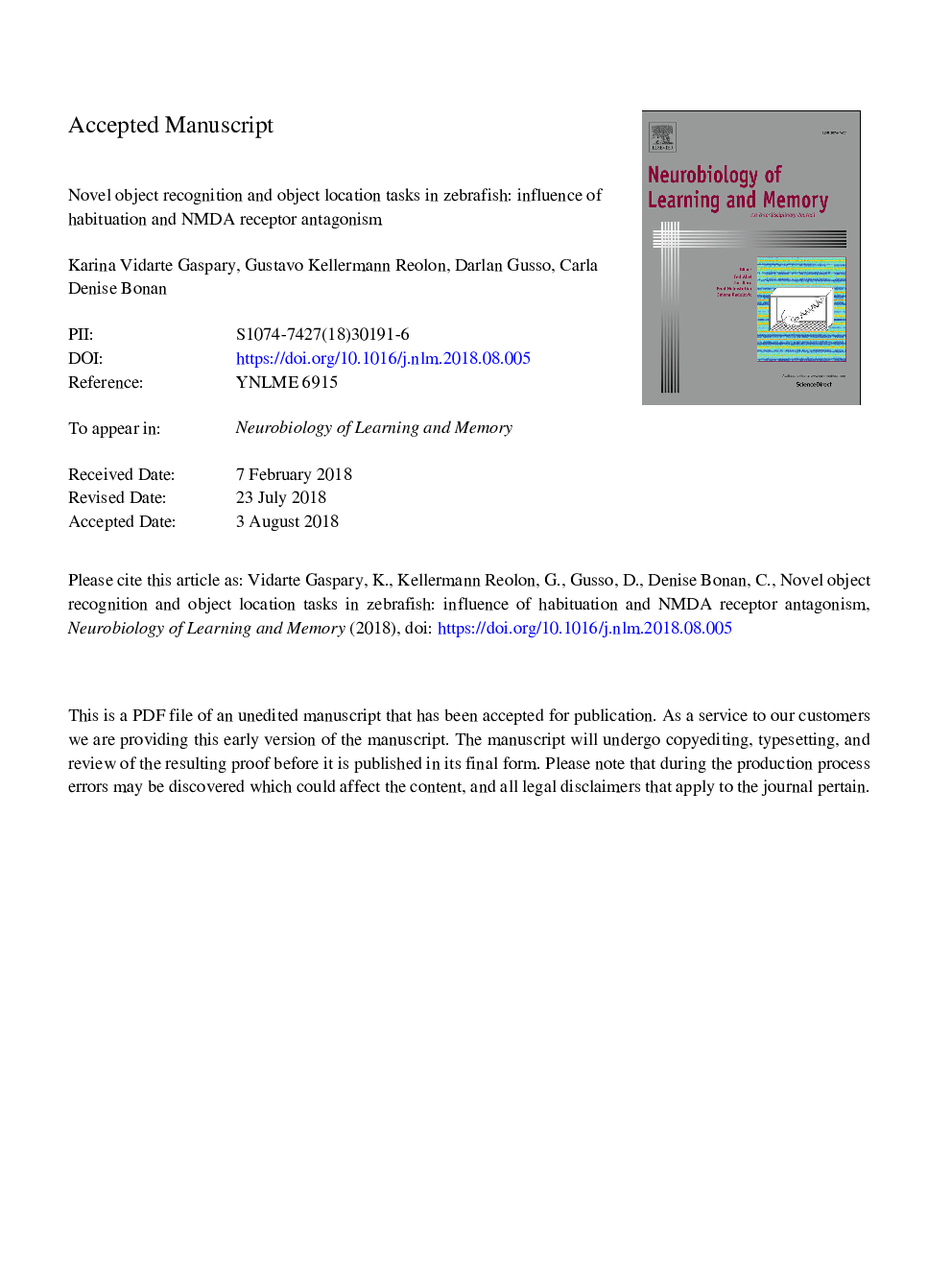 Novel object recognition and object location tasks in zebrafish: Influence of habituation and NMDA receptor antagonism