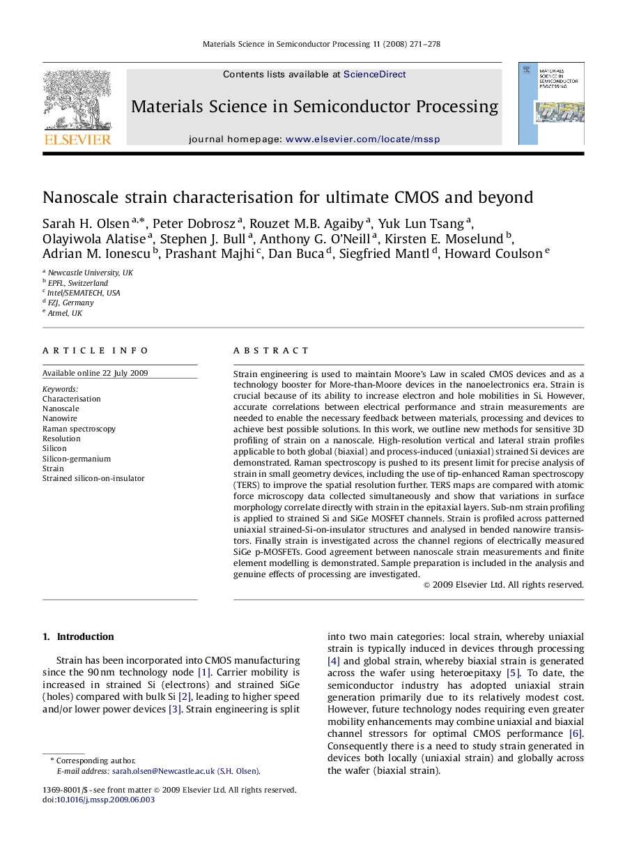 Nanoscale strain characterisation for ultimate CMOS and beyond