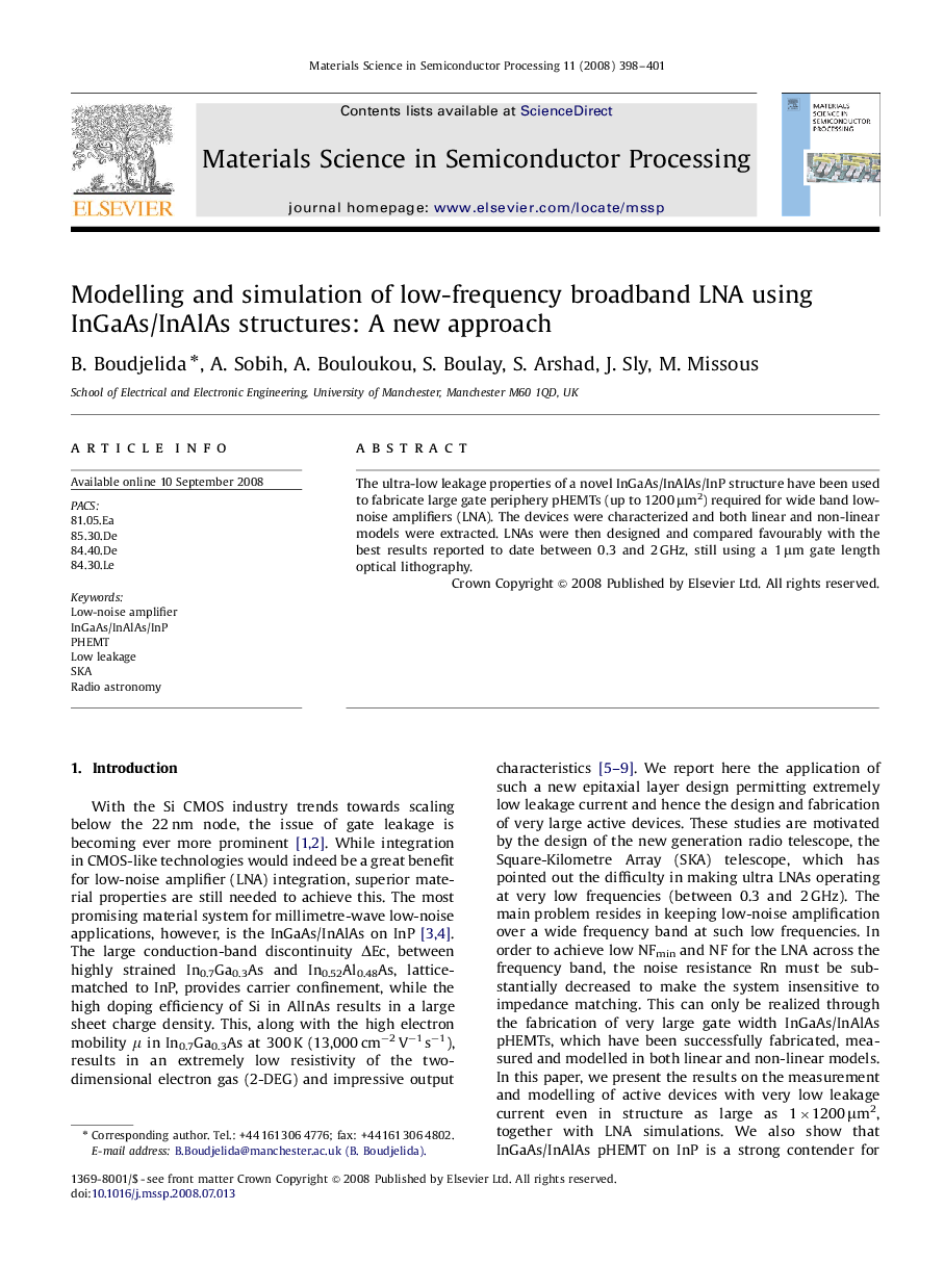 Modelling and simulation of low-frequency broadband LNA using InGaAs/InAlAs structures: A new approach