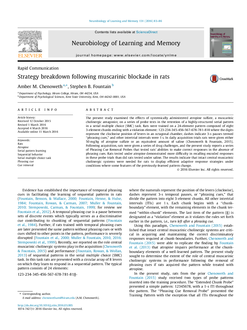 Strategy breakdown following muscarinic blockade in rats