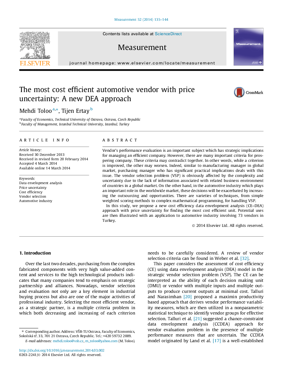 The most cost efficient automotive vendor with price uncertainty: A new DEA approach