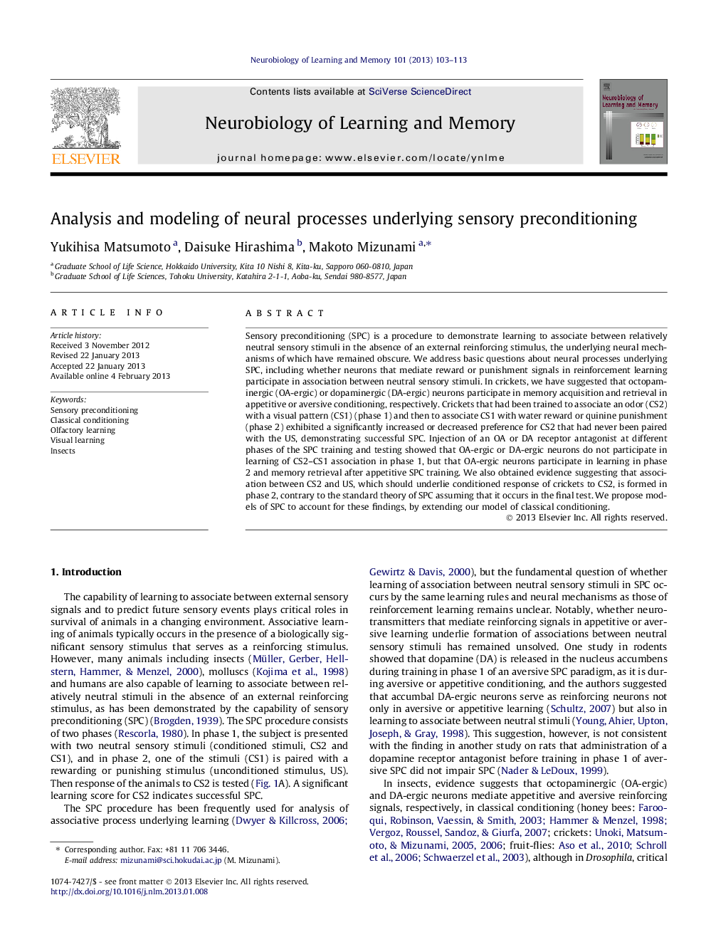 Analysis and modeling of neural processes underlying sensory preconditioning