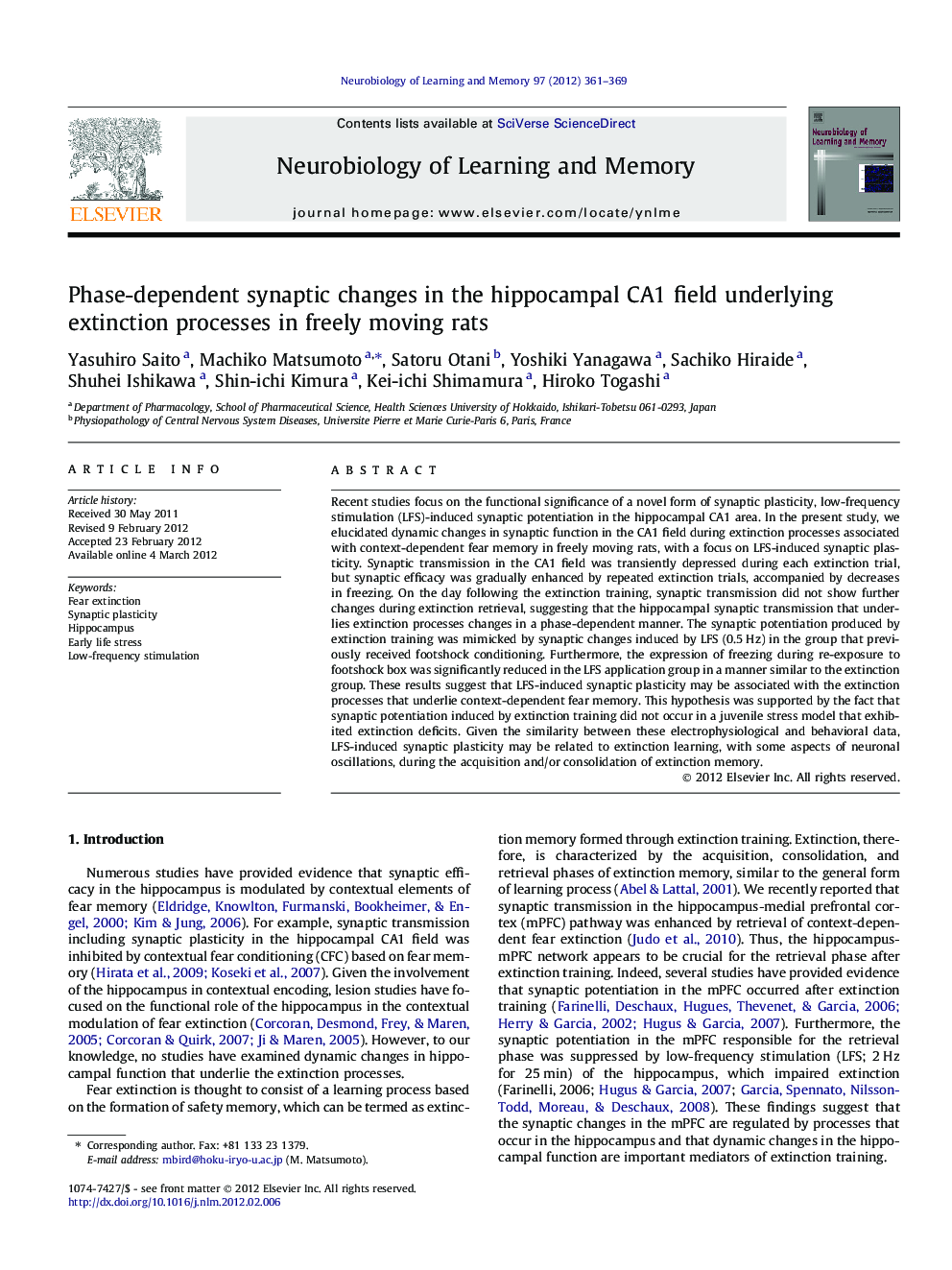 Phase-dependent synaptic changes in the hippocampal CA1 field underlying extinction processes in freely moving rats