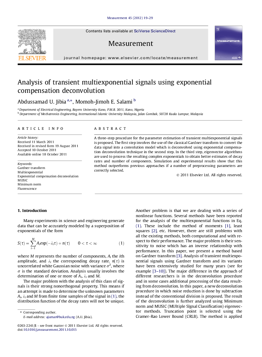 Analysis of transient multiexponential signals using exponential compensation deconvolution