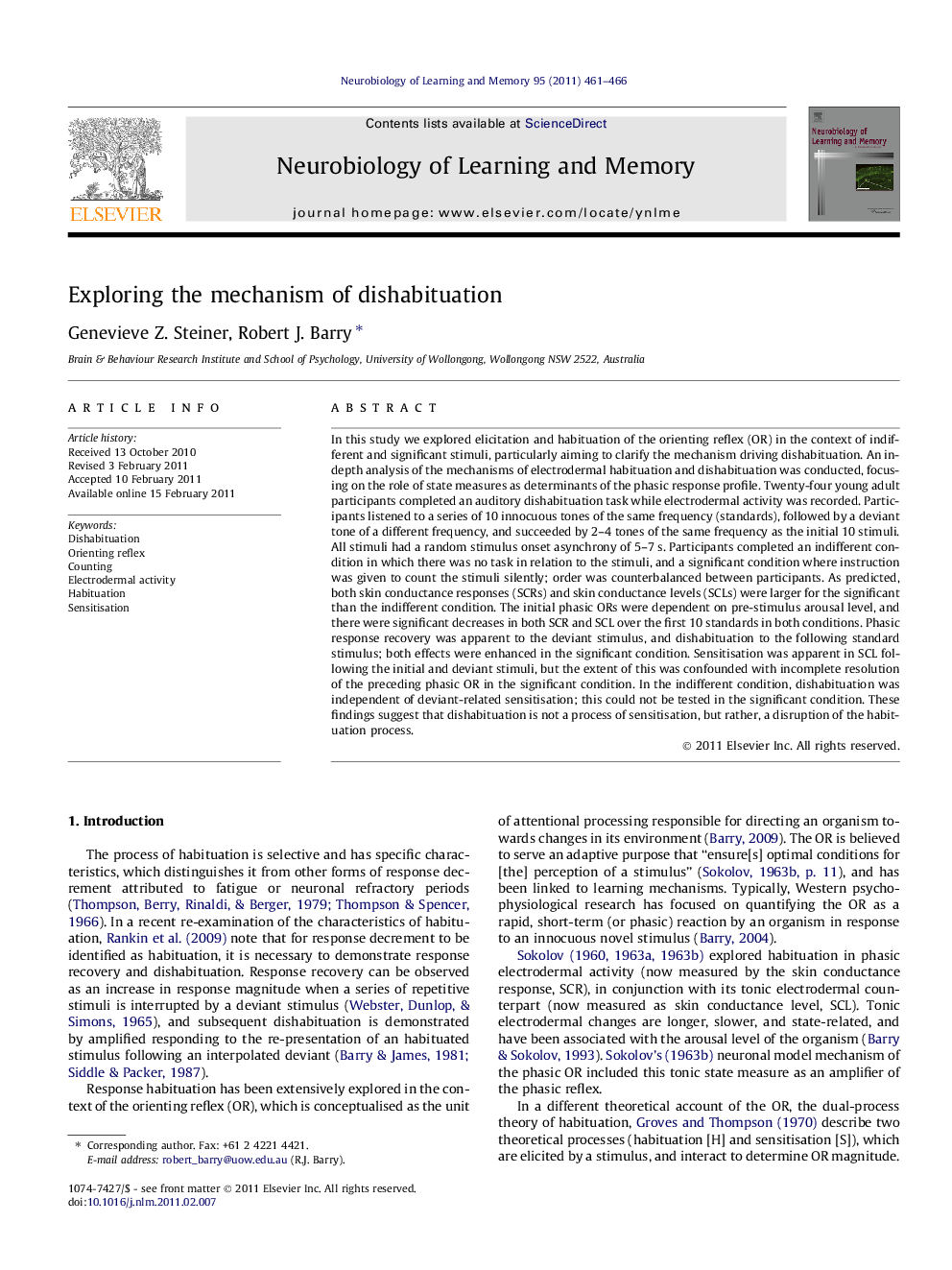 Exploring the mechanism of dishabituation