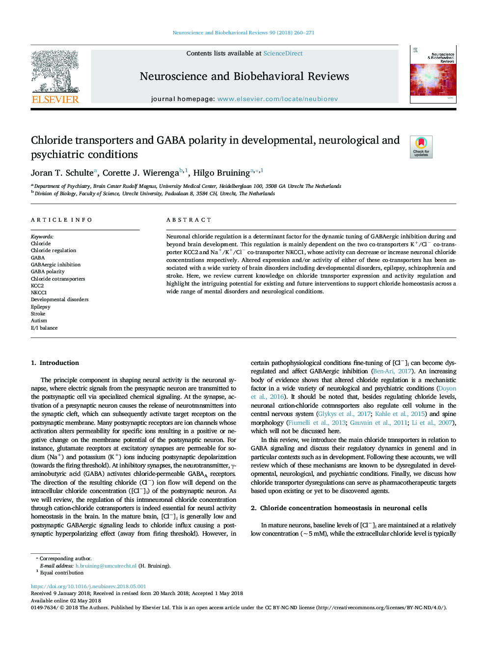 Chloride transporters and GABA polarity in developmental, neurological and psychiatric conditions