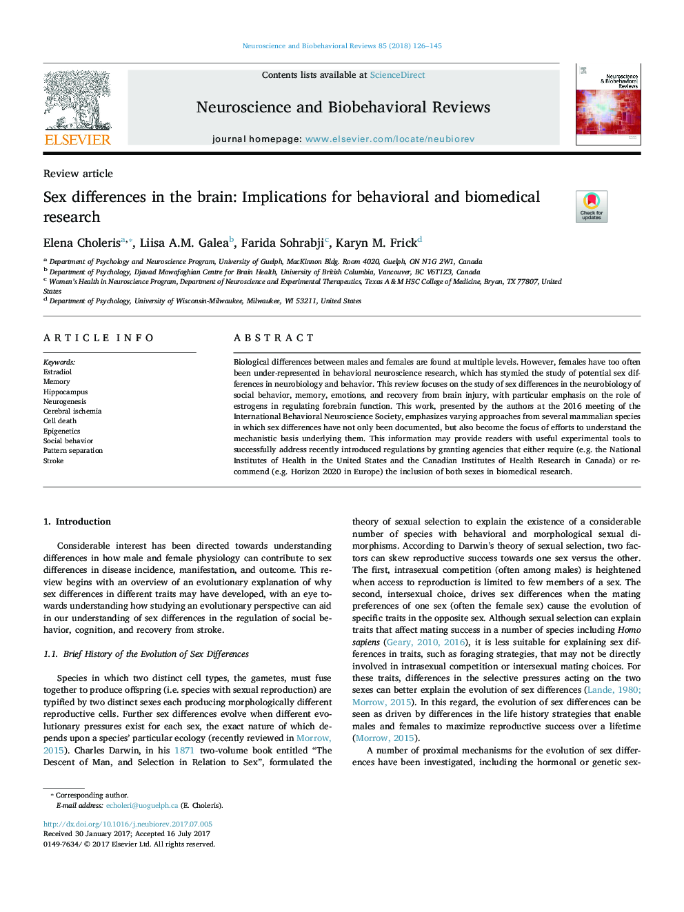 Sex differences in the brain: Implications for behavioral and biomedical research