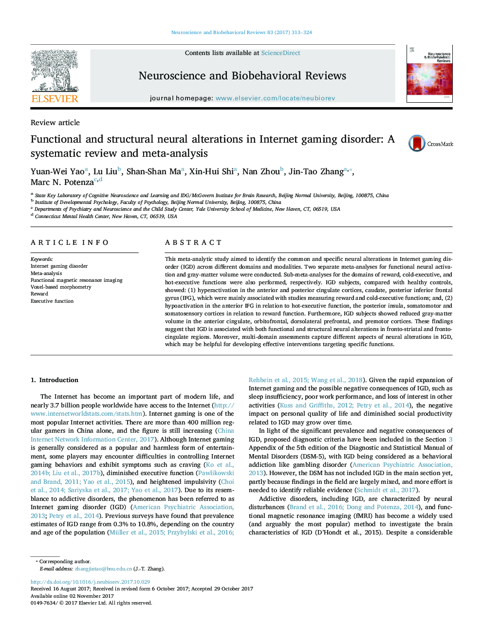 Functional and structural neural alterations in Internet gaming disorder: A systematic review and meta-analysis