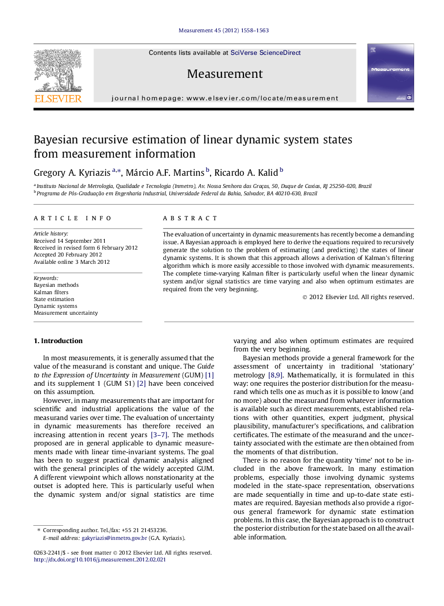 Bayesian recursive estimation of linear dynamic system states from measurement information