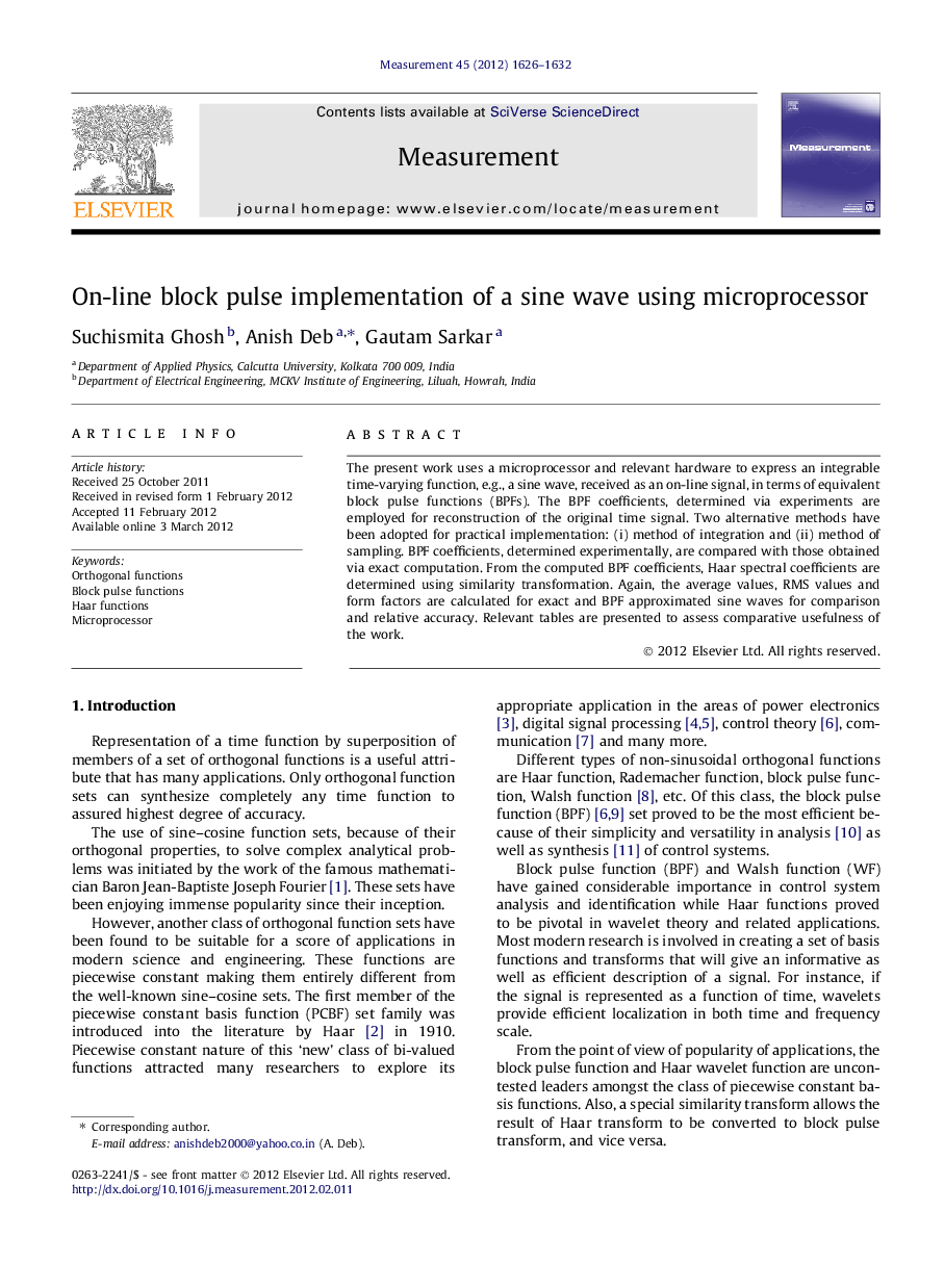 On-line block pulse implementation of a sine wave using microprocessor