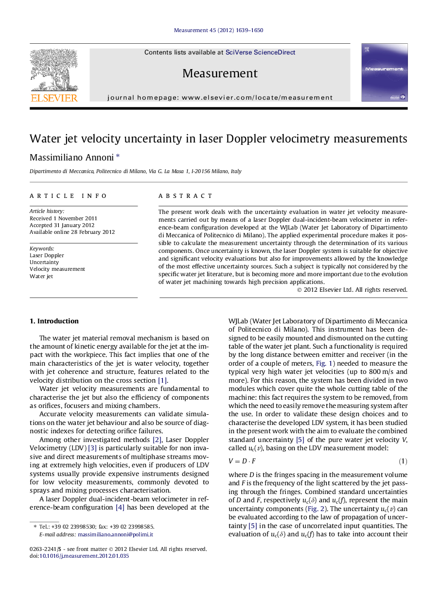 Water jet velocity uncertainty in laser Doppler velocimetry measurements